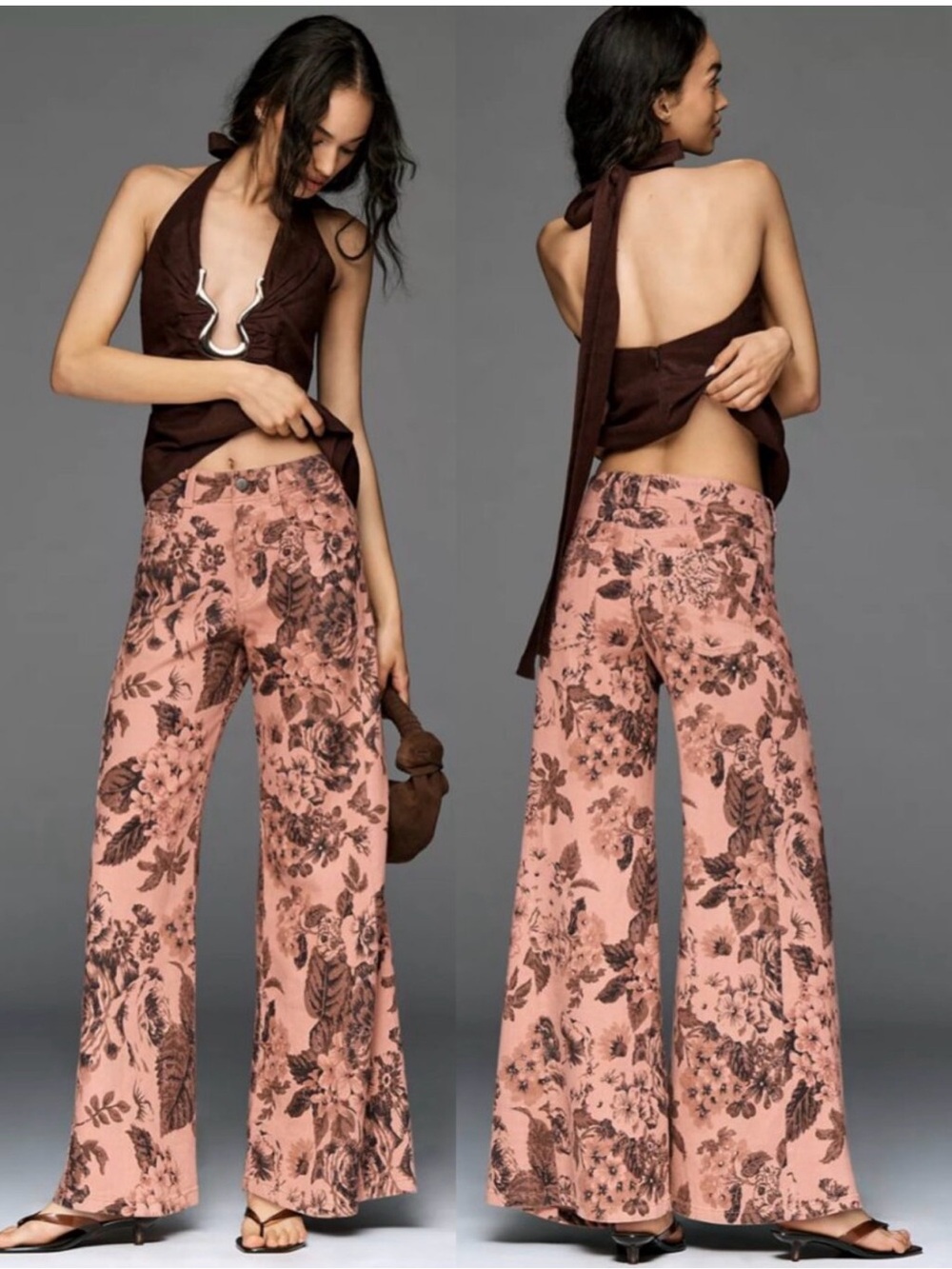 Anthropologie Pilcro Adi Mid-Rise Clean-Hem Flare Pants — Pink Floral | Size 27 - Picture 8 of 8